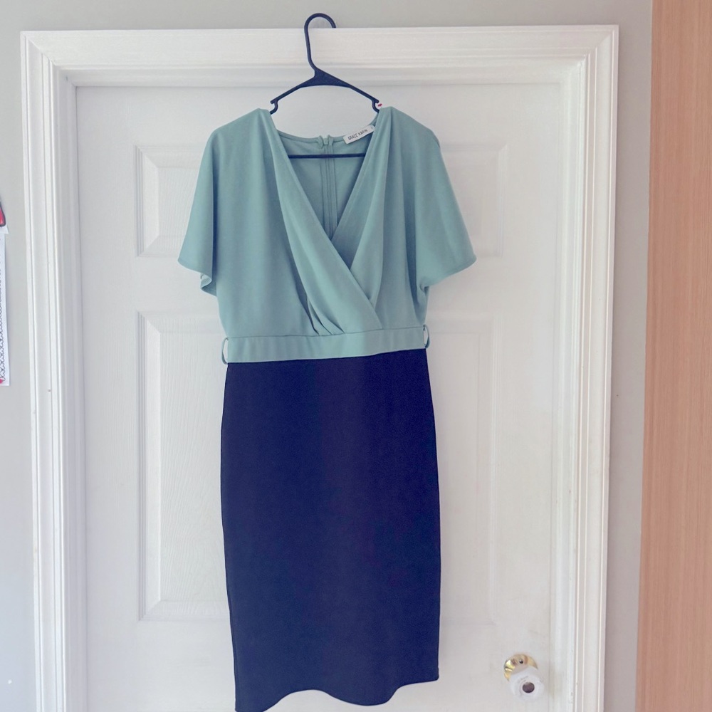Grace Karin Green and Black Sheath Dress with Flutter Sleeves size XL